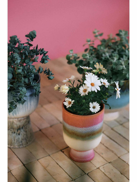 HK Living Ceramic Pink Plant Pot with Stand 13x13x19.5cm