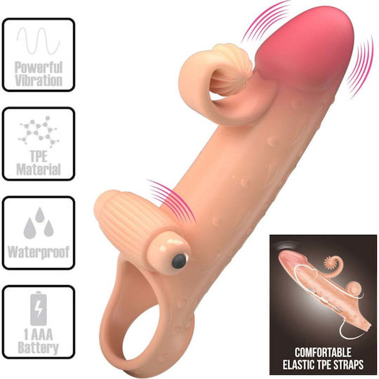 Manson Realistic Extensie Penis Vibrație Inel Testicular Stimulare Clitoridiană G-spot Material Sigur Fără Bpa Rezistent La Apă Eiaculare Întârziată Flexibil Reglabil Ușor De Curățat 20 X 4.2 Cm Nude