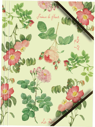 A4 Lacquered Cardboard Folder Corner Elastic Roses Bt601-d3