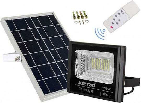 Jortan Στεγανός Ηλιακός Προβολέας LED 150W Ψυχρό Λευκό 6500K με Φωτοκύτταρο και Τηλεχειριστήριο IP66