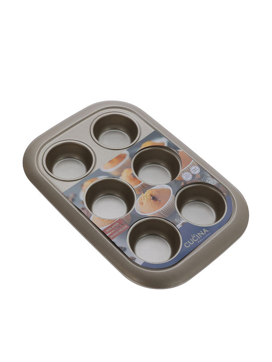 Φόρμα Ζαχαροπλαστικής για Cupcakes/Muffins από Ανοξείδωτο Ατσάλι 6 Θέσεων 30.5x21x3.4εκ.