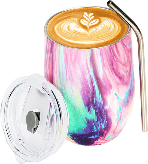 Belle Vous Pahar Termos Oțel Inoxidabil / Plastic 350ml Multicolor cu Pai