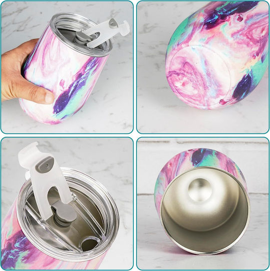 Belle Vous Pahar Termos Oțel Inoxidabil / Plastic 350ml Multicolor cu Pai