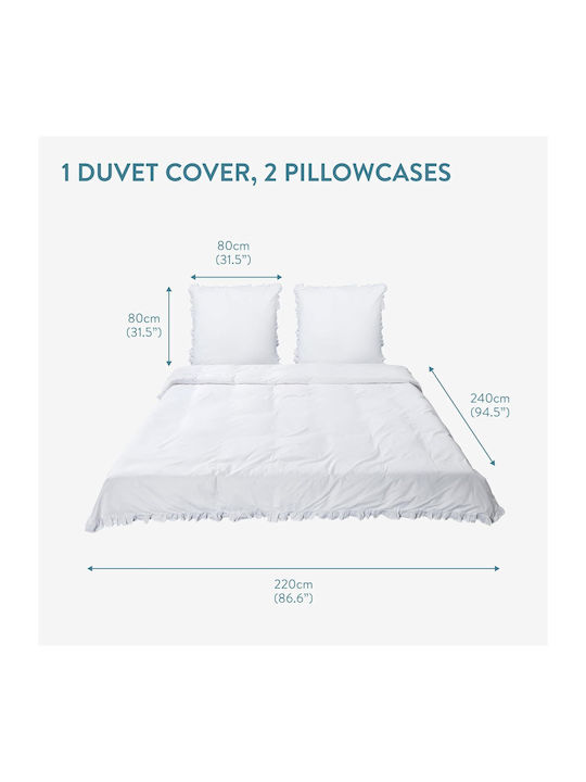 Jemidi24 Set Huse Pentru Pilote 100% Bumbac 220x240cm Superdublu Cu 2 Fețe De Pernă Albe