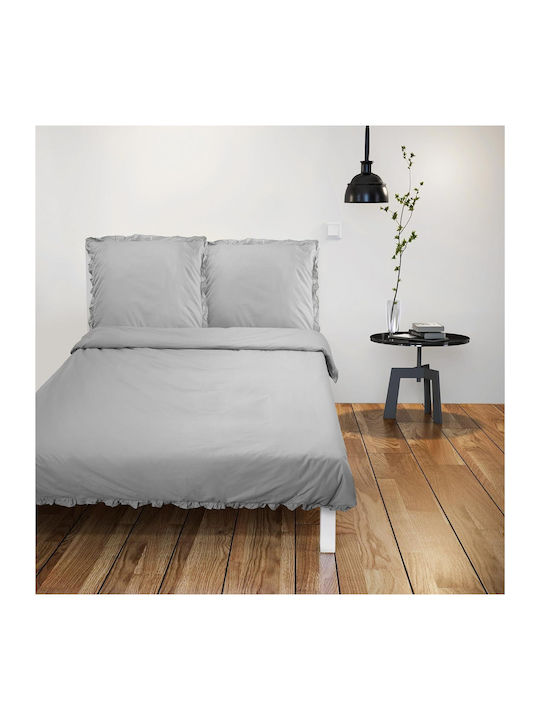 Jemidi24 Set Huse Pentru Pilote 100% Bumbac 220x240cm Supraînălțată Cu 2 Fețe De Pernă Gri