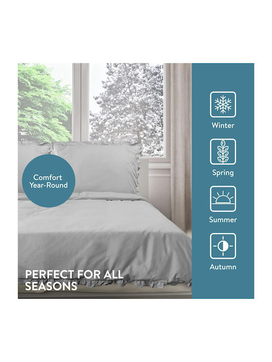 Jemidi24 Set Huse Pentru Pilote 100% Bumbac 220x240cm Supraînălțată Cu 2 Fețe De Pernă Gri