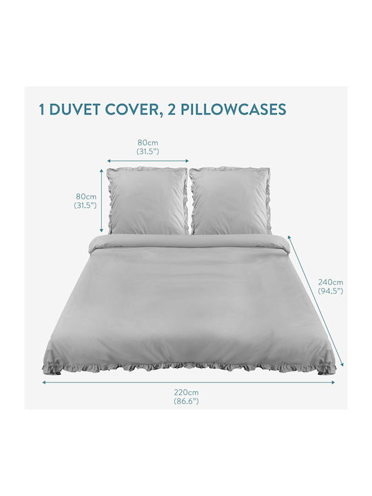 Jemidi24 Set Huse Pentru Pilote 100% Bumbac 220x240cm Supraînălțată Cu 2 Fețe De Pernă Gri