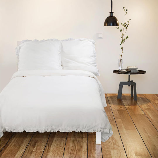 Jemidi24 Σετ Παπλωματοθήκη Βαμβακερή 220x240cm Υπέρδιπλη με 2 Μαξιλαροθήκες Λευκή