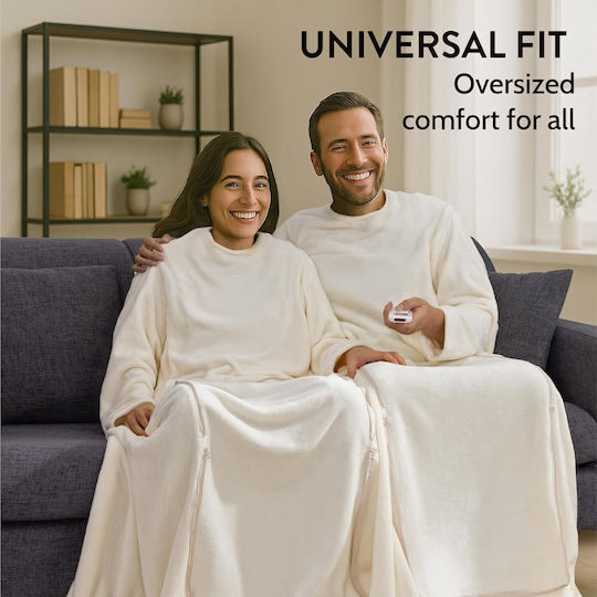 Homelevel Fleece-Decke mit Ärmeln 200x150cm Ecru