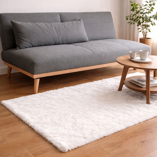 Ravelia Fluffy Non-Slip Furry Ecru Runner Rug 80x150cm