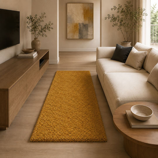 Noelia Living Room Rug Runner Shaggy Yellow 80x150cm
