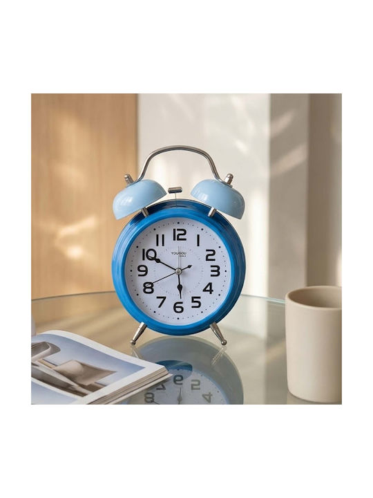 Avizar Analog Table Clock Bedroom Double Bell Elegant Blue
