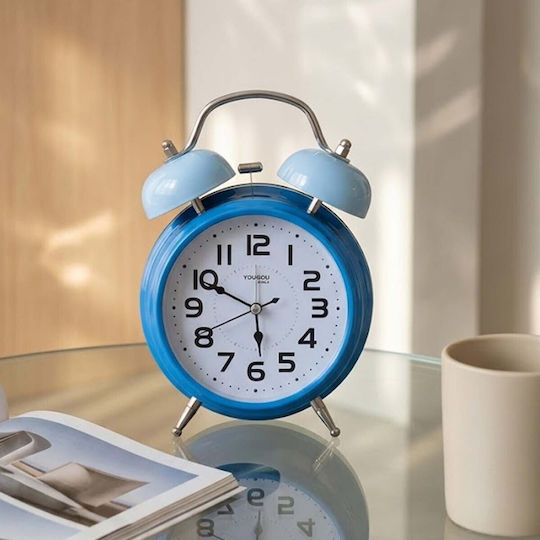 Avizar Analog Table Clock Bedroom Double Bell Elegant Blue
