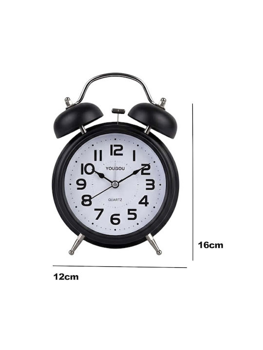 Avizar Analog Table Clock Bedroom Double Bell Elegant Black