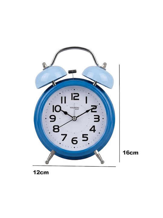 Avizar Analog Table Clock Bedroom Double Bell Elegant Blue