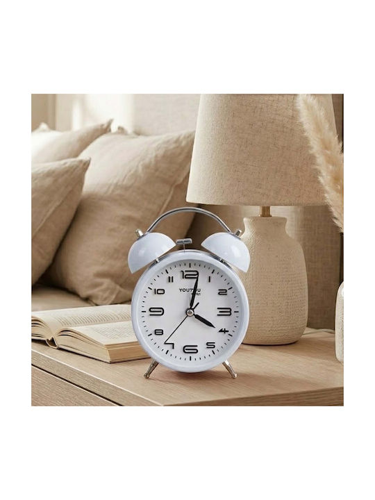 Avizar Tischuhr 12cm Schlafzimmer Runde Form Doppelglocke Elegantes Weiß