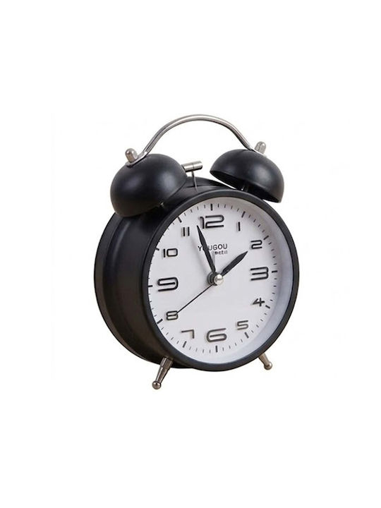 Avizar Table Clock 12cm Bedroom Round Format Double Bell Elegant Black