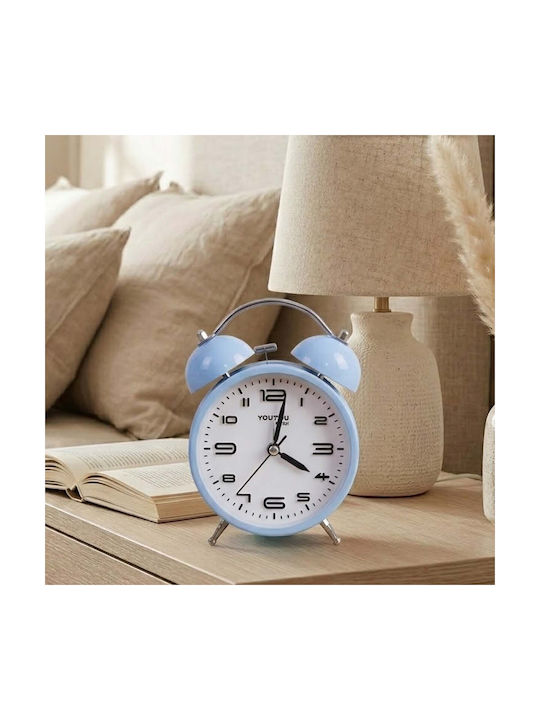 Avizar Table Clock 12cm Bedroom Round Format Double Bell Elegant Blue