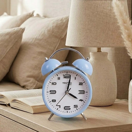 Avizar Table Clock 12cm Bedroom Round Format Double Bell Elegant Blue