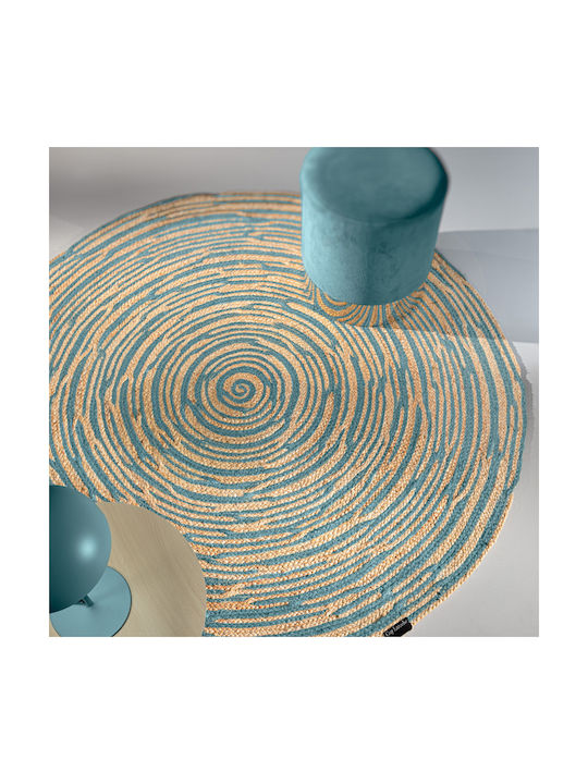 Guy Laroche Floral Round Jute Rug Azul Φ110cm