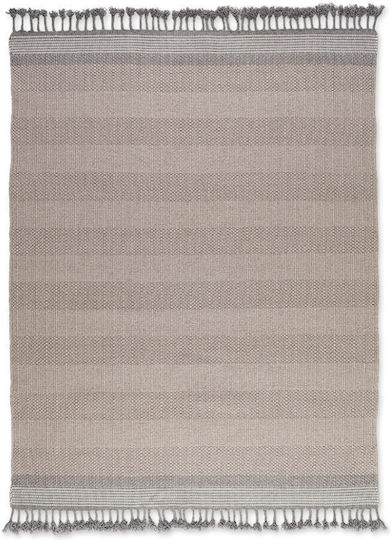 Tapicap Keren Handgefertigt Teppich Außenbereich Rechteckig Wolle mit Fransen Beige - Grey Stripes