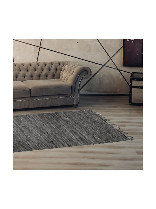 Chios Hellas Rug Fireplace Rectangular Leather with Fringes Gray