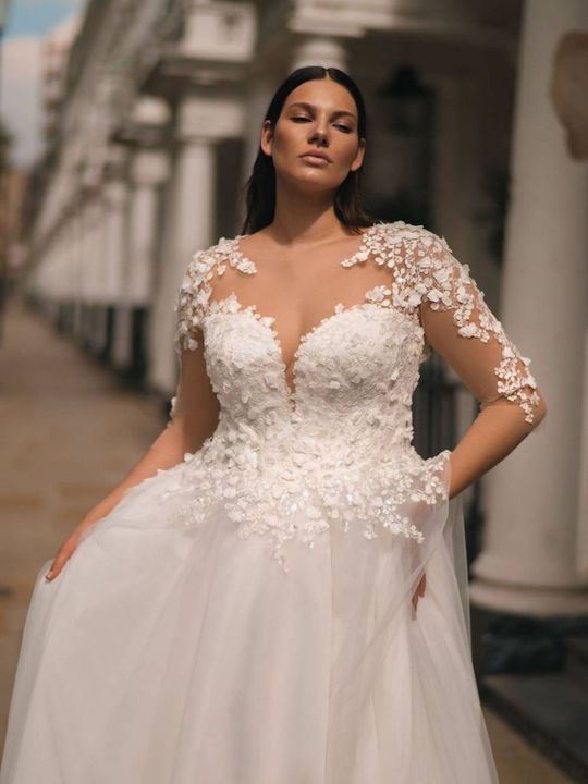 Aura Rochie Maxi De Mireasă Cu Dantelă Și Plasă Rochie De Mireasă