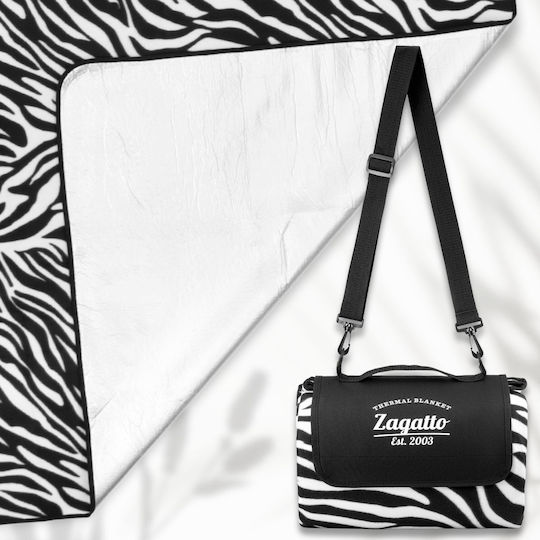 Pătură Picnic Plajă Zagatto Alb Negru 200 X 200 Cm 6-8 Persoane Impermeabilă Confortabilă Izolație Termică Ușor De Curățat Curea Detașabilă Transport Zg974