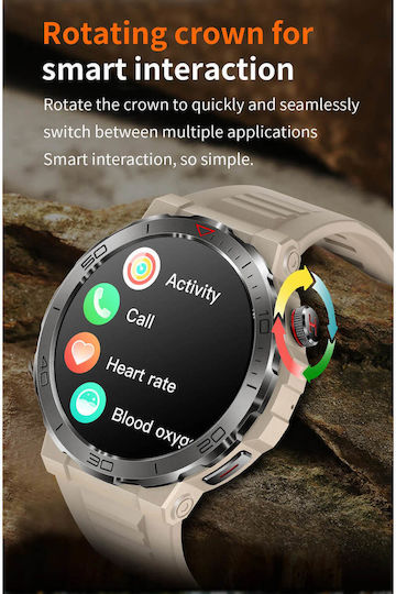 Microwear MK68 Smartwatch με Παλμογράφο (Beige Silicone)