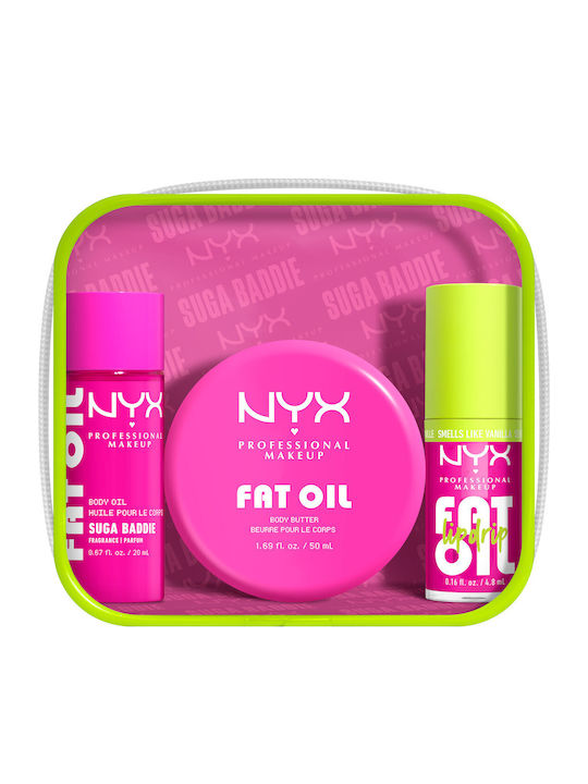 NYX Professional Makeup Fat Oil Lip & Body Travel Set for Moisturizing & Brightening Suga Baddie 4pcs