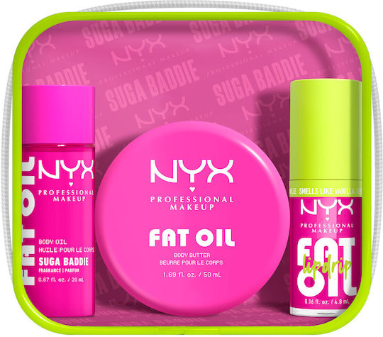NYX Professional Makeup Fat Oil Lip & Body Туристически Комплект за Хидратация и Блясък Suga Baddie 4 бр