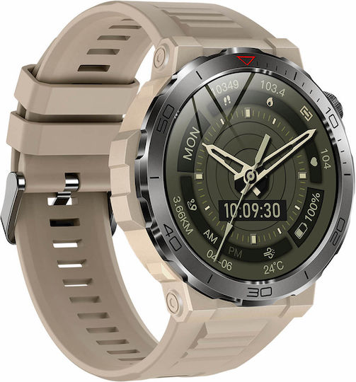 Microwear MK68 Smartwatch με Παλμογράφο (Beige Silicone)