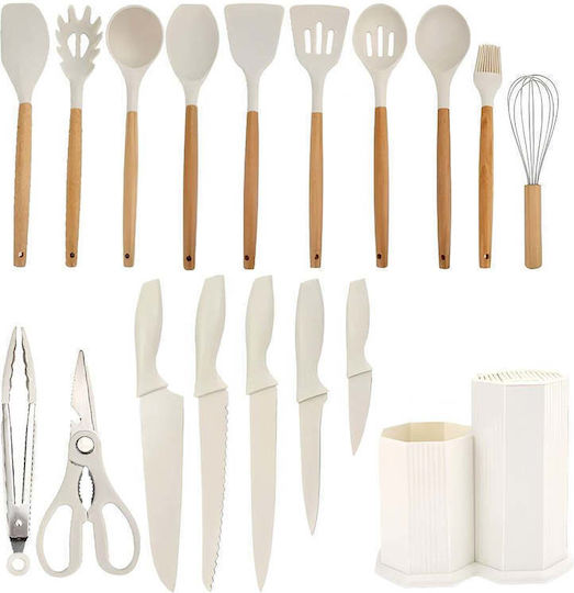 SteweHome Serving Utensil Set Made of Silicone With Stand 18 Pieces White