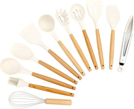 SteweHome Serving Utensil Set Made of Silicone With Stand 18 Pieces White