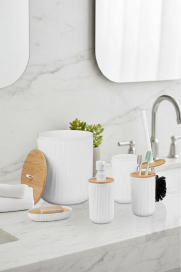 SteweHome Bathroom Accessory Set Bamboo White 5 Pieces