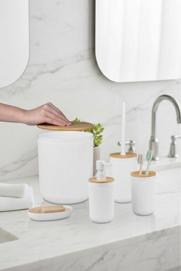 SteweHome Bathroom Accessory Set Bamboo White 5 Pieces