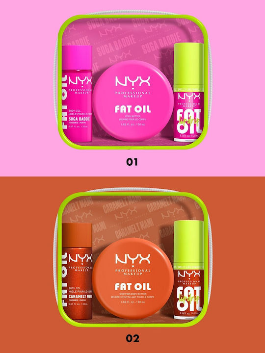 NYX Professional Makeup Fat Oil Lip & Body Travel Set for Moisturizing & Brightening Caramelt Mami 4pcs