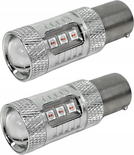 Led Bulbs P21w Ba15s Piercing Red Lenses Usa Set 2 Pieces