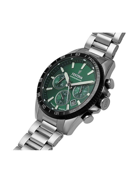 Festina Men's Watch 45mm Chronograph Battery with Silver Metal Bracelet
