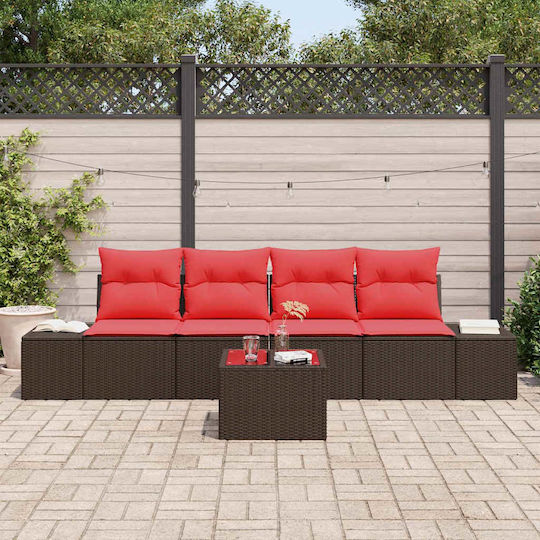 vidaXL Garden & Outdoor Furniture Sets Living Room Set 5 Pieces Brown with Pillows