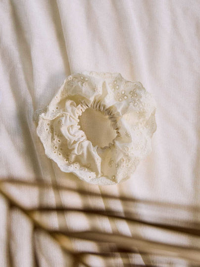 Celestino Women's Ecru Perforated Hair Scrunchie