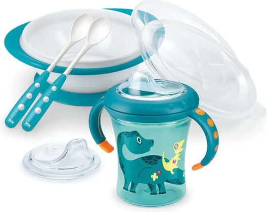 Nuk Feeding Set Learn To Eat made of Plastic with Non-Slip Base Blue 3pcs for 6+ months