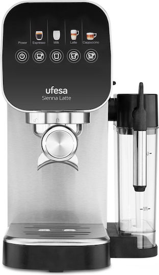 Ufesa Sienna Latte Automatic Espresso Coffee Machine 1350W Pressure 20bar For Cappuccino Silver