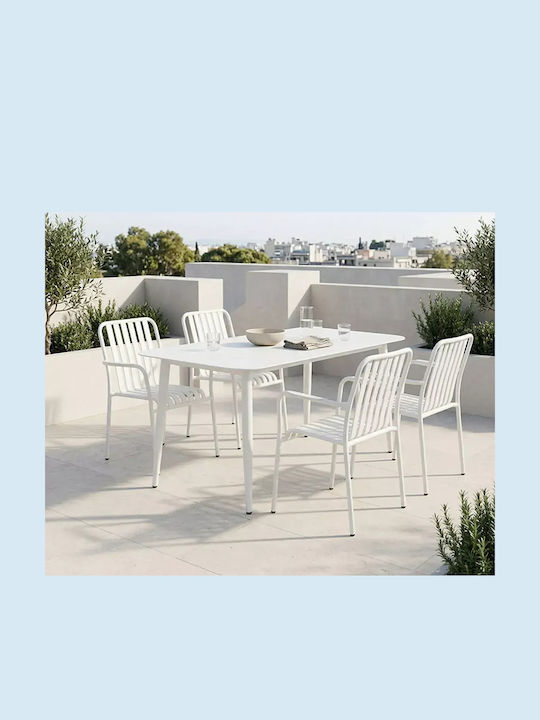 Heven 5-Teile Garten- und Outdoor-Möbelsets Speisesaal Weiß mit Sonnenschirmhalter Für klassische Veranda