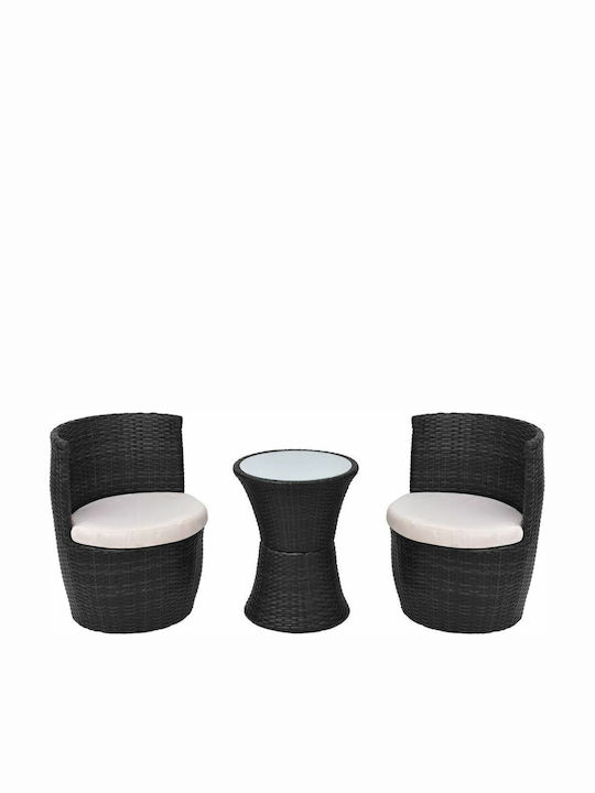 vidaXL Garden & Outdoor Furniture Sets Living Room Set Pieces Small Balcony Black with Pillows 3 Pieces