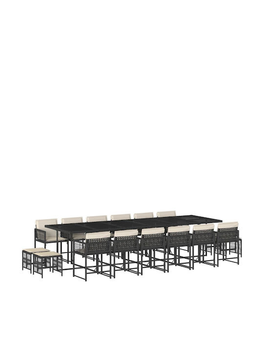 Garden & Outdoor Furniture Sets Dining Room Set 17 Pieces Black with Pillows