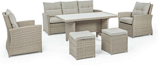 Garten- und Outdoor-Möbelset Typsatz Speisesaal 6 Stück Beige mit Kissen