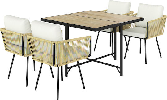 Dining Set 5 Pieces Natural with Cushions
