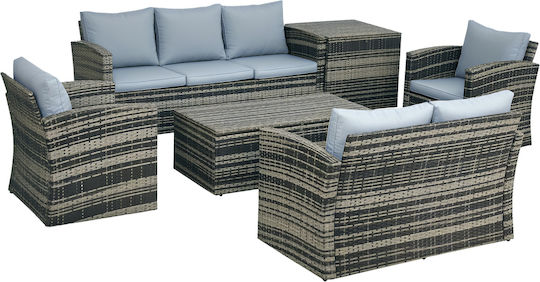 Living Room Set 6 Pieces Gray with Pillows