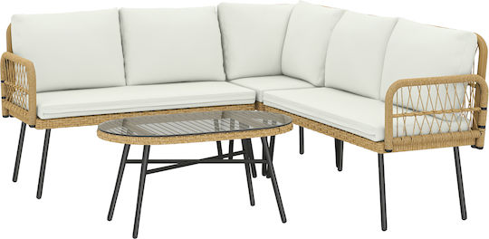Living Room Set 4 Pieces Cream with Pillows